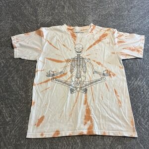 Skeleton Meditation Yoga Tie Dye T-Shirt Chemistry Men's M Tan Graphic